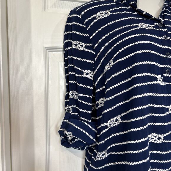 Talbots Nautical Sailor Knot Blue Tunic Blouse Top Womens XL Petite - Picture 8 of 13